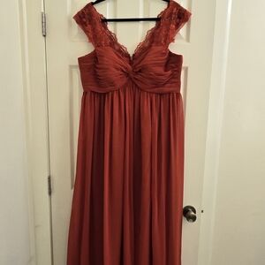 Elegant Rust Colored Lace Evening Gown